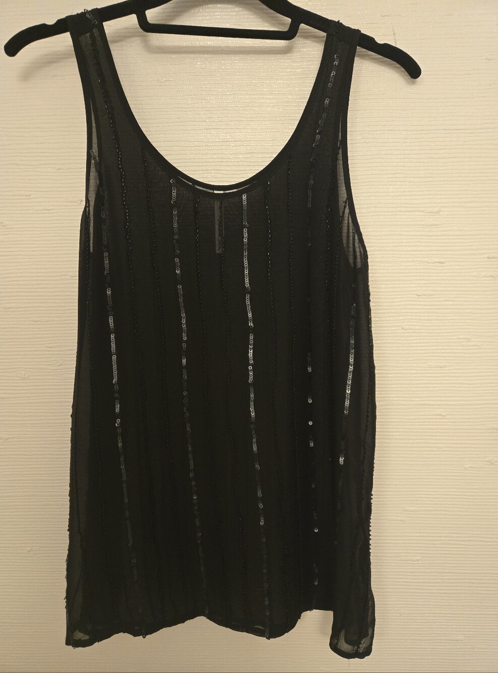 Michael Stars Silk Black Sequin Stripe Sheer Tank Top
